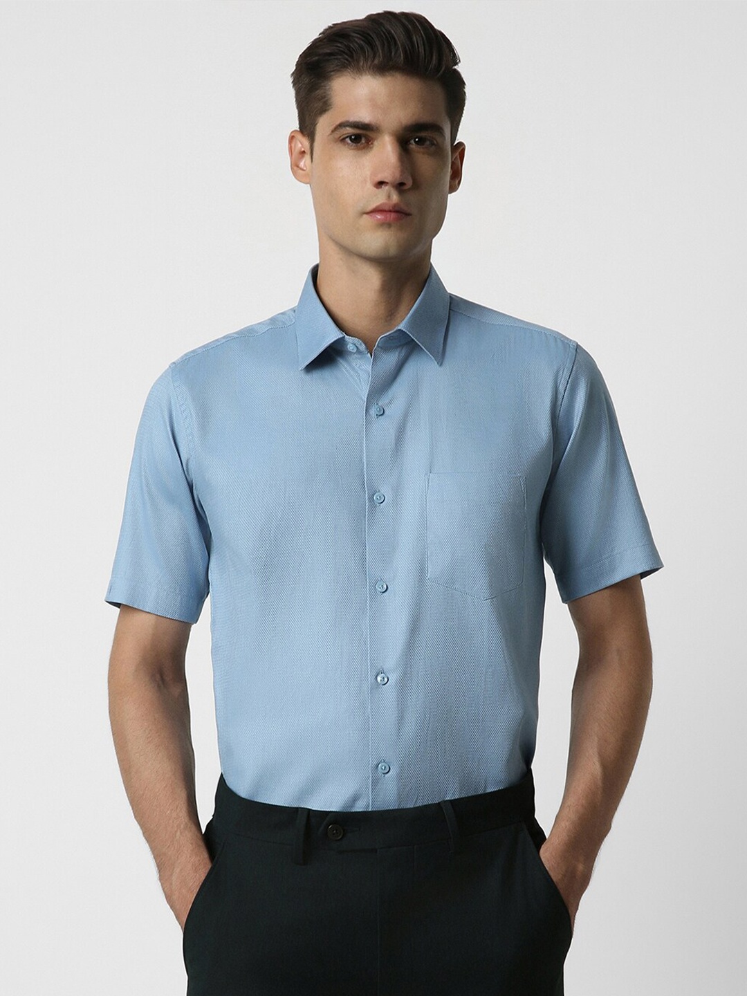 

Van Heusen Self Design Pure Cotton Formal Shirt, Blue