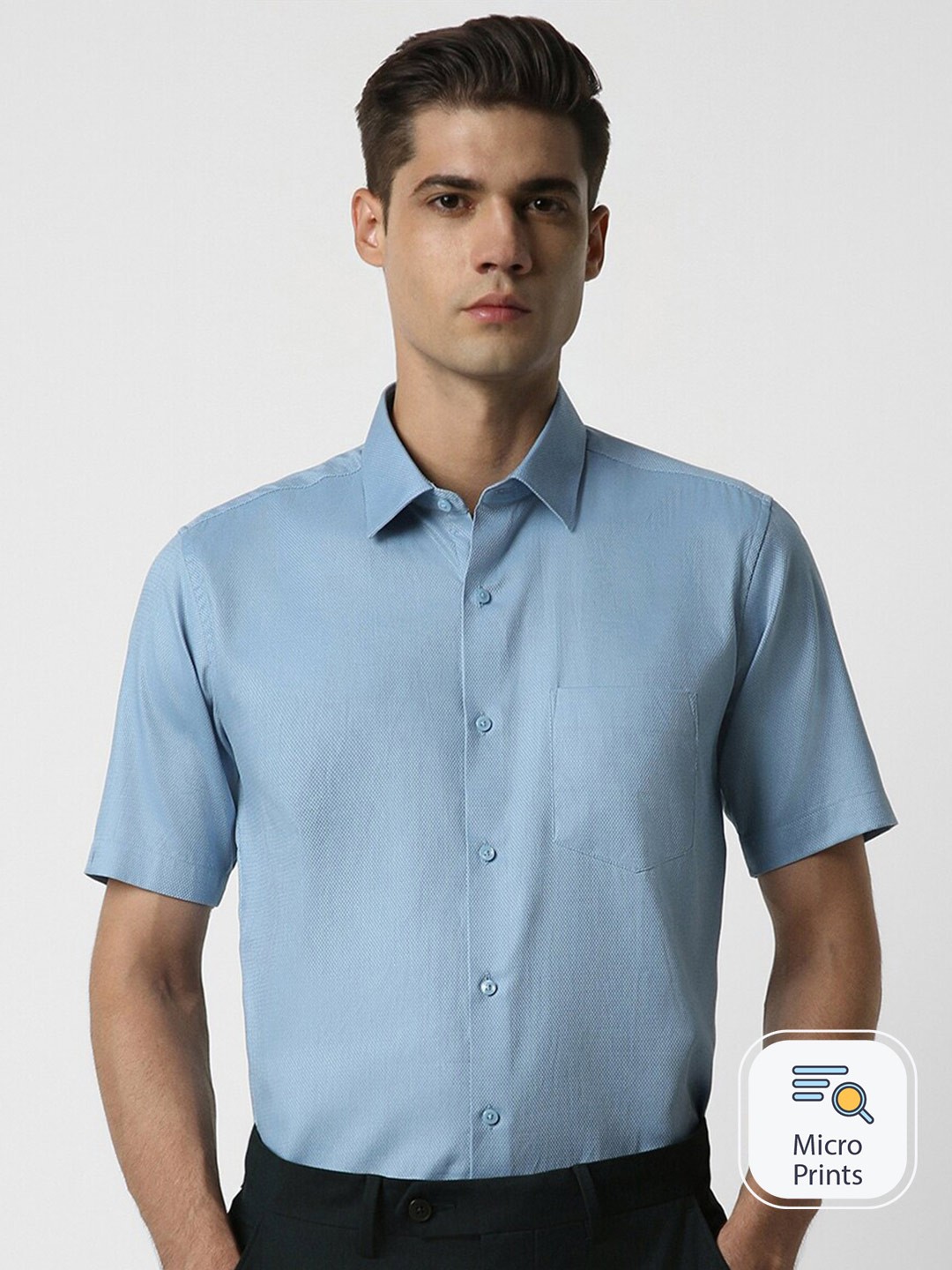 

Van Heusen Micro Ditsy Printed Spread Collar Cotton Casual Shirt, Blue