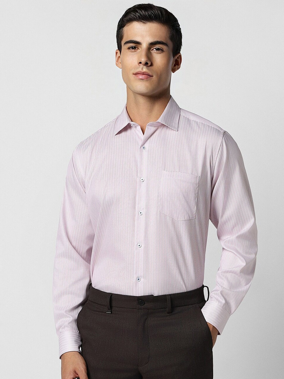 

Van Heusen Vertical Stripes Spread Collar Long Sleeves Cotton Formal Shirt, Pink