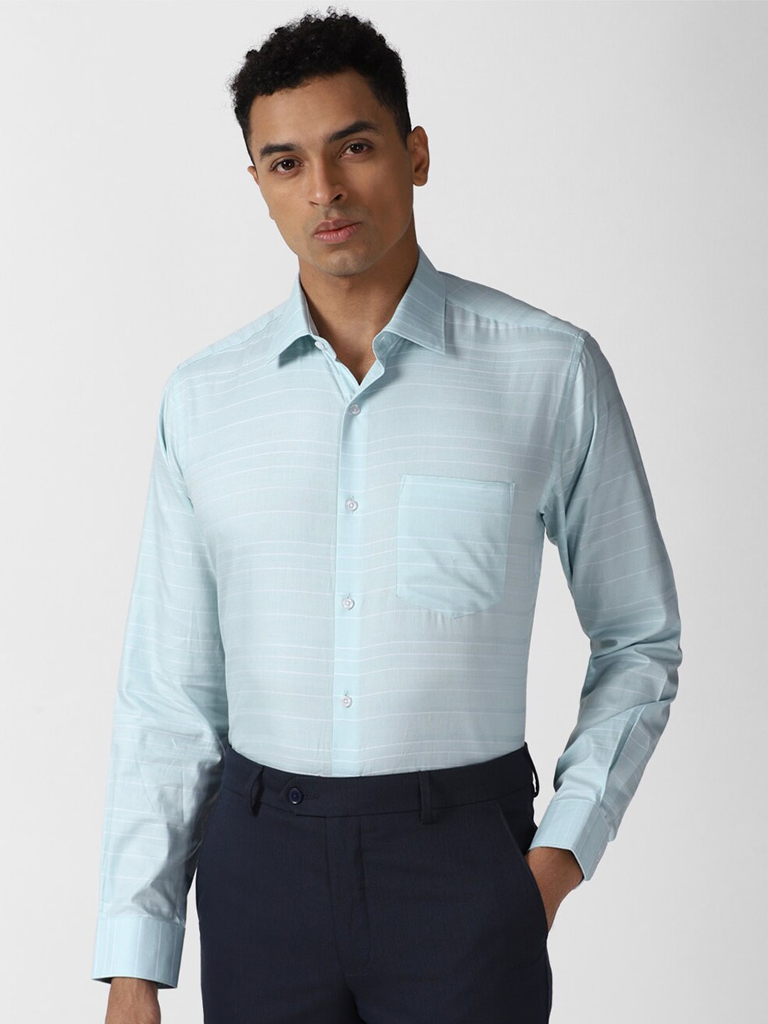 

Van Heusen Horizontal Striped Opaque Pure Cotton Formal Shirt, Blue