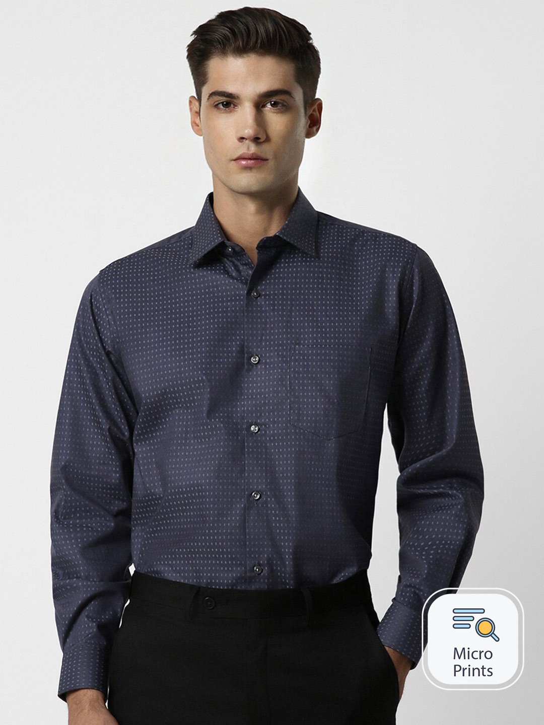 

Van Heusen Micro Ditsy Printed Pure Cotton Casual Shirt, Navy blue