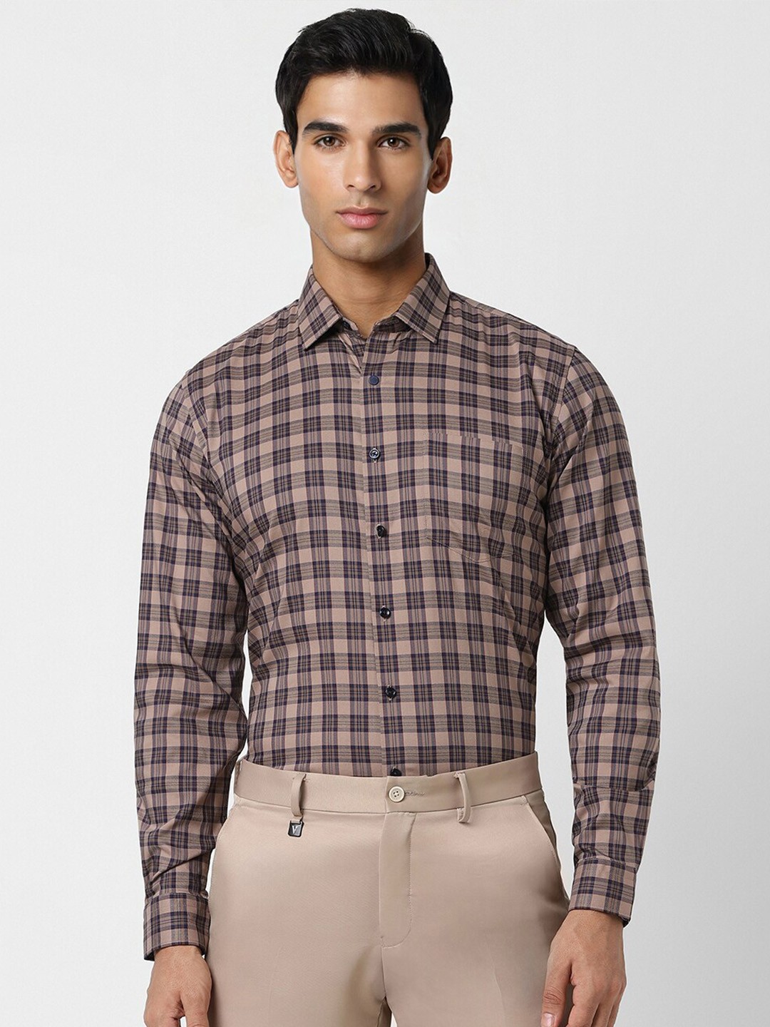 

Van Heusen Slim Fit Checked Formal Shirt, Brown