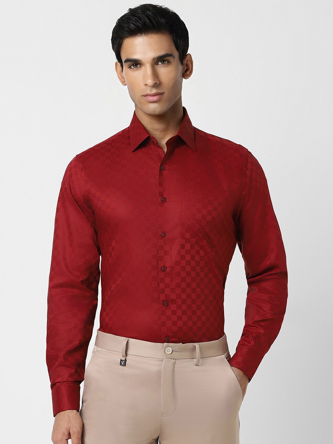 

Van Heusen Slim Fit Checked Formal Shirt, Red