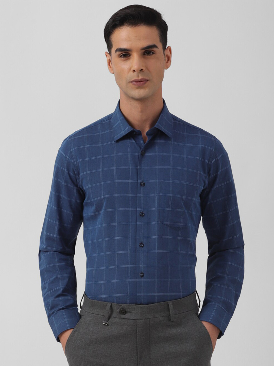 

Van Heusen Slim Fit Windowpane Checked Formal Shirt, Blue