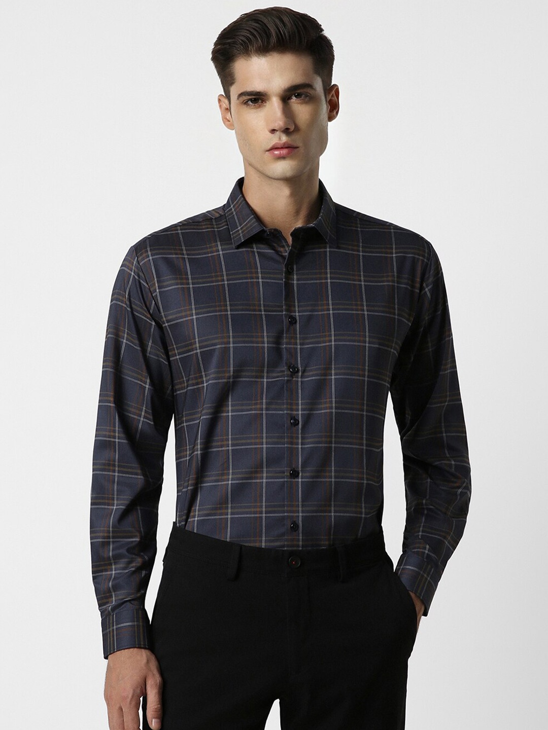 

Van Heusen Slim Fit Checked Formal Shirt, Navy blue