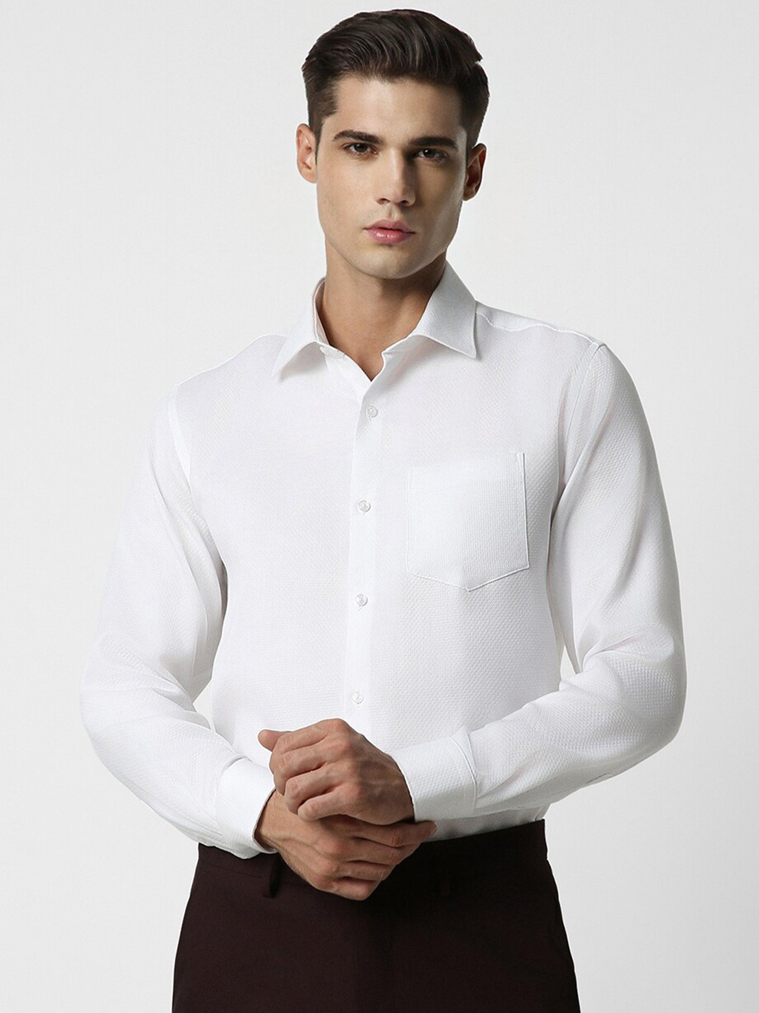 

Van Heusen Durapress Self Design Pure Cotton Wrinkle Resistant & Easy Care Formal Shirt, White