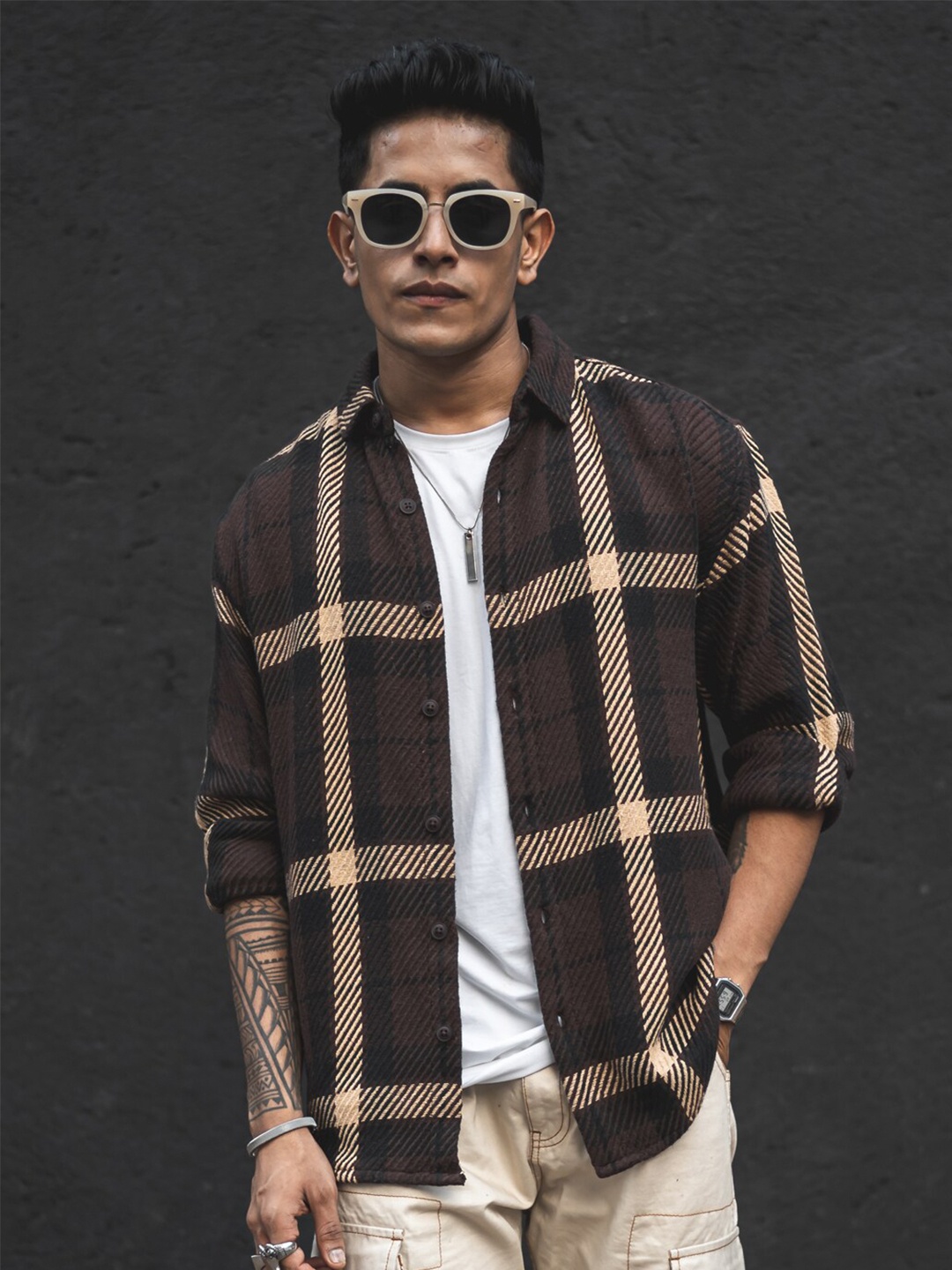 

Powerlook Brown Checked Casual Shirt
