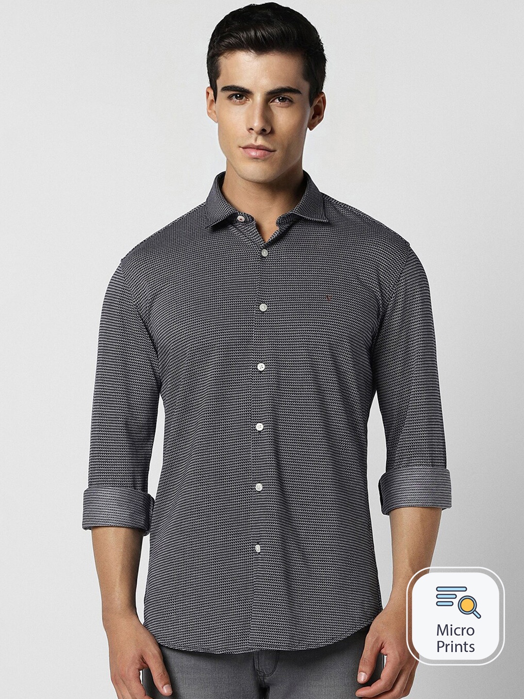 

Van Heusen Sport Slim Fit Micro Ditsy Printed Pure Cotton Casual Shirt, Black