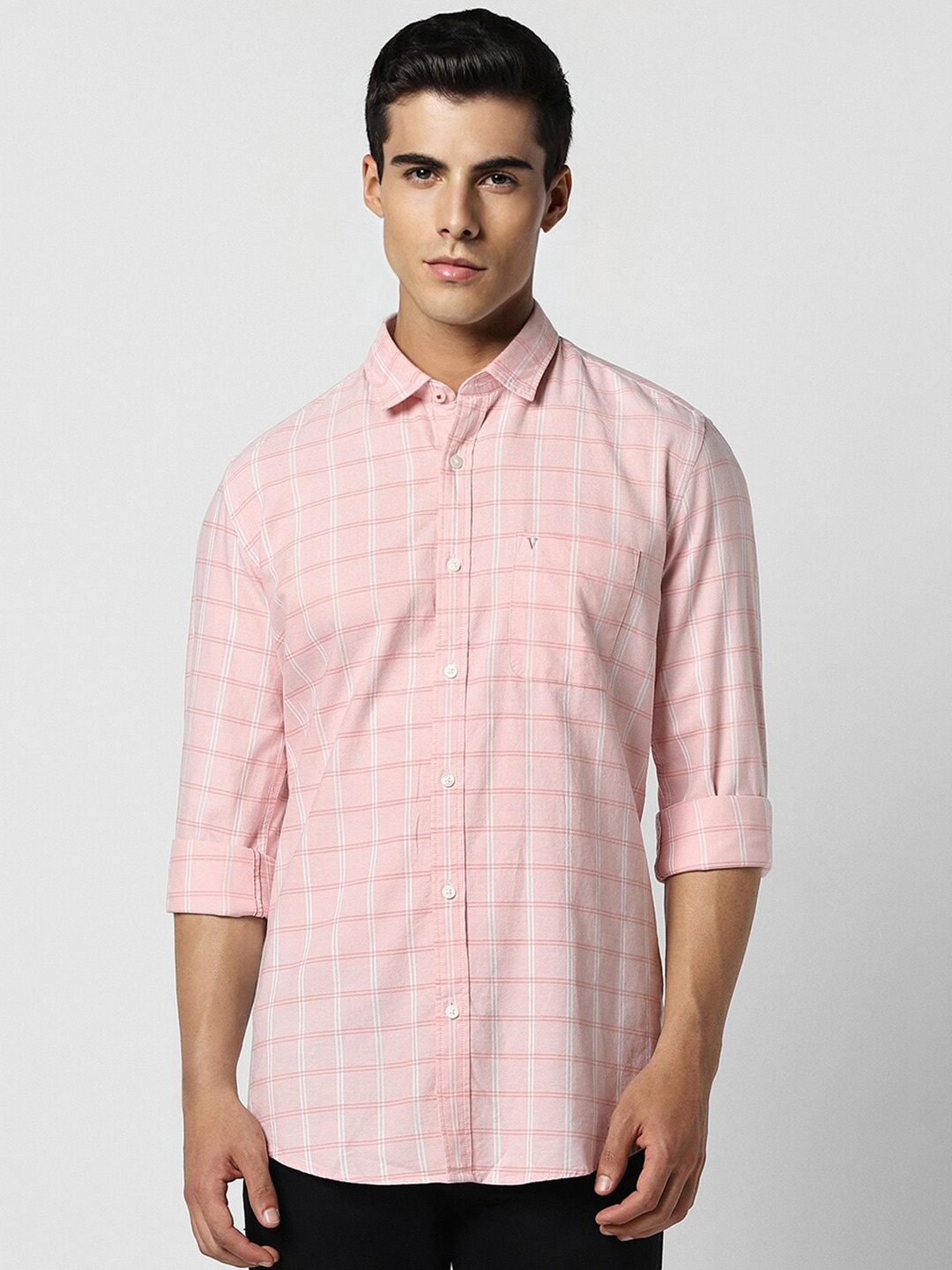 

Van Heusen Sport Windowpane Checked Pure Cotton Shirt, Pink