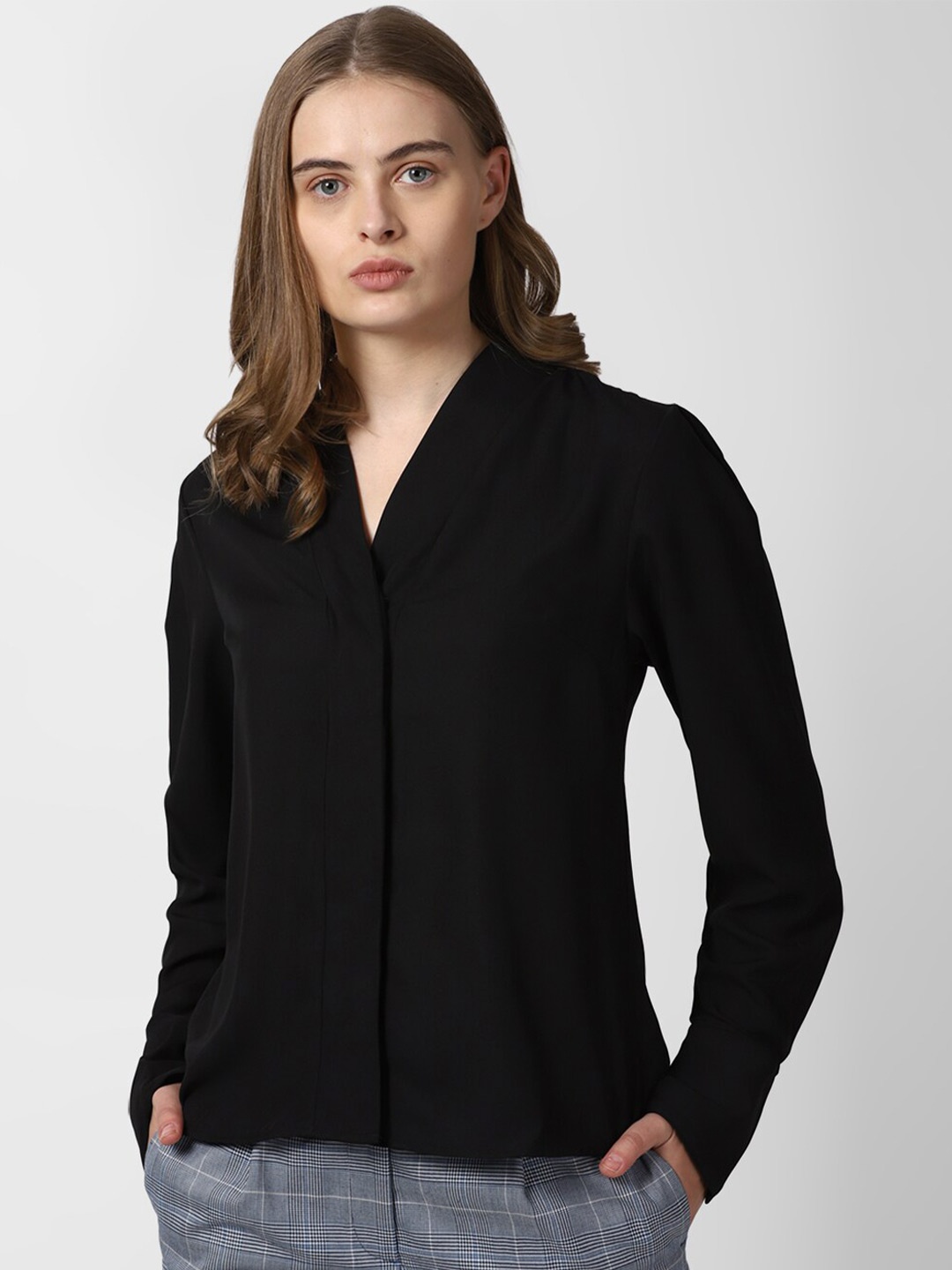 

Van Heusen Woman Collarless Casual Shirt, Black