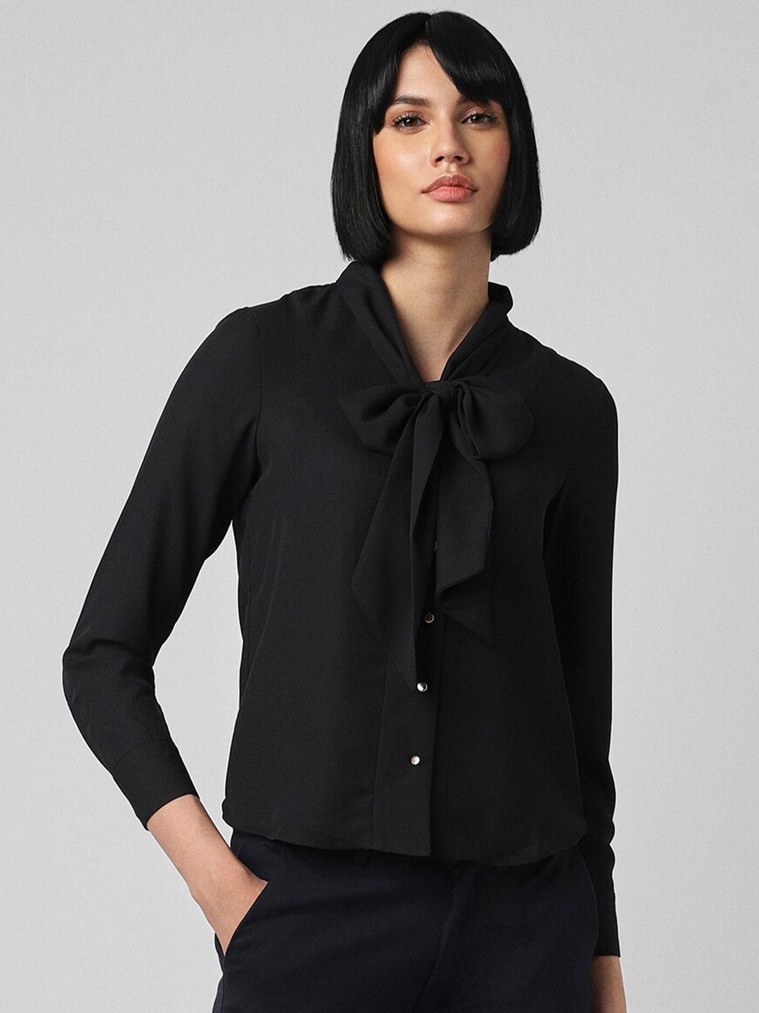 

Van Heusen Woman Tie-Up Neck Tie-Ups Shirt Style Top, Black