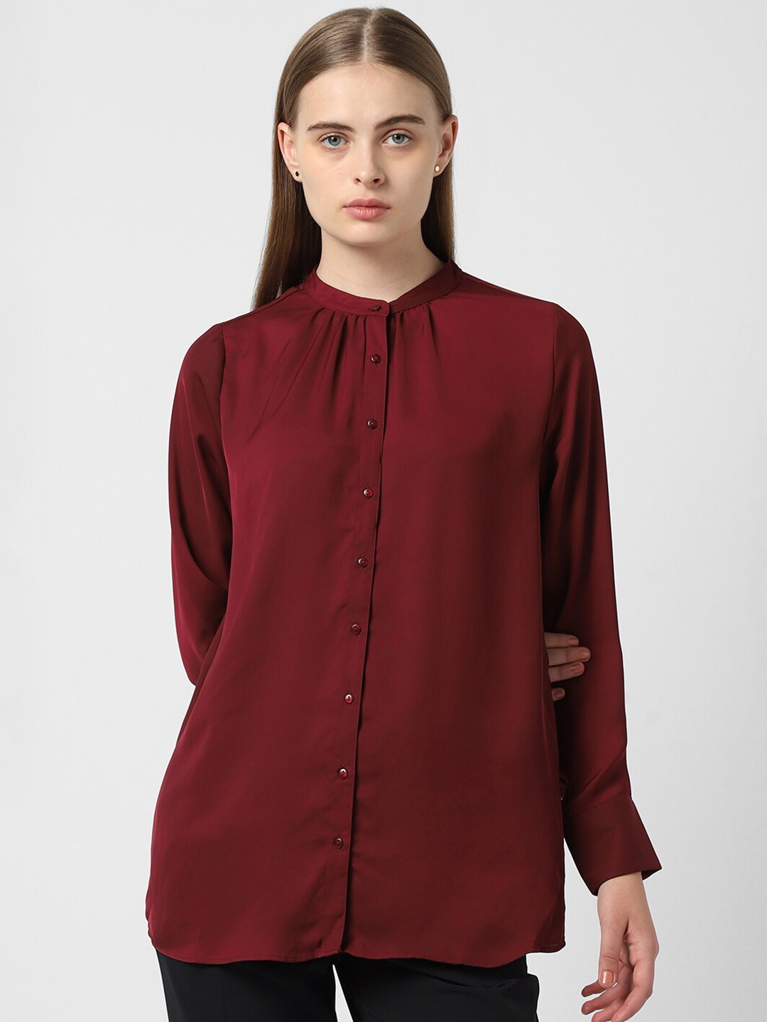 

Van Heusen Woman Band Collar Formal Shirt, Maroon