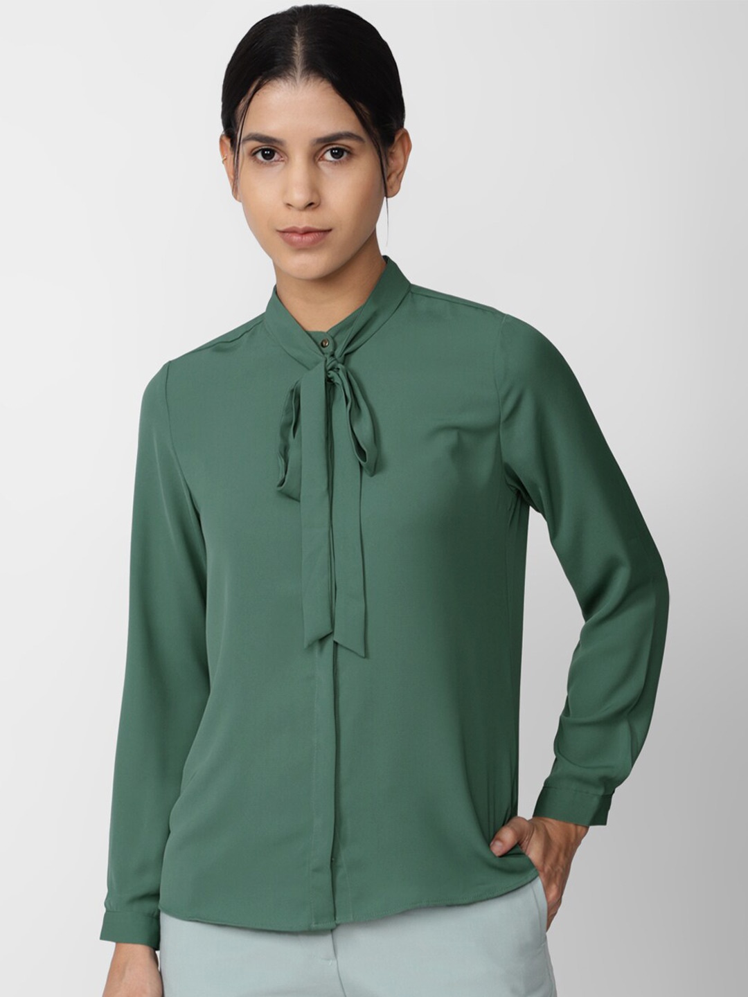 

Van Heusen Woman Tie-Up Band Collar Formal Shirt, Green