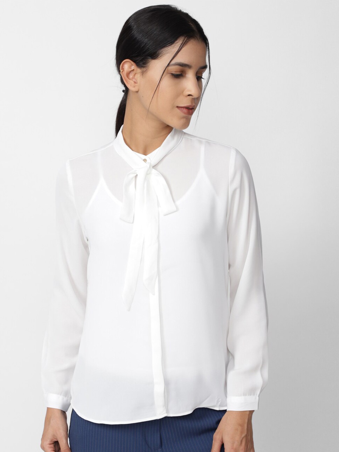 

Van Heusen Woman Tie-Up Band Collar Formal Shirt, White