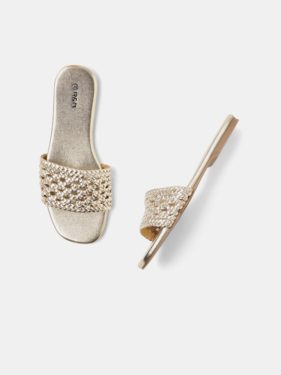 

R&B Braided Open Toe Flats, Gold