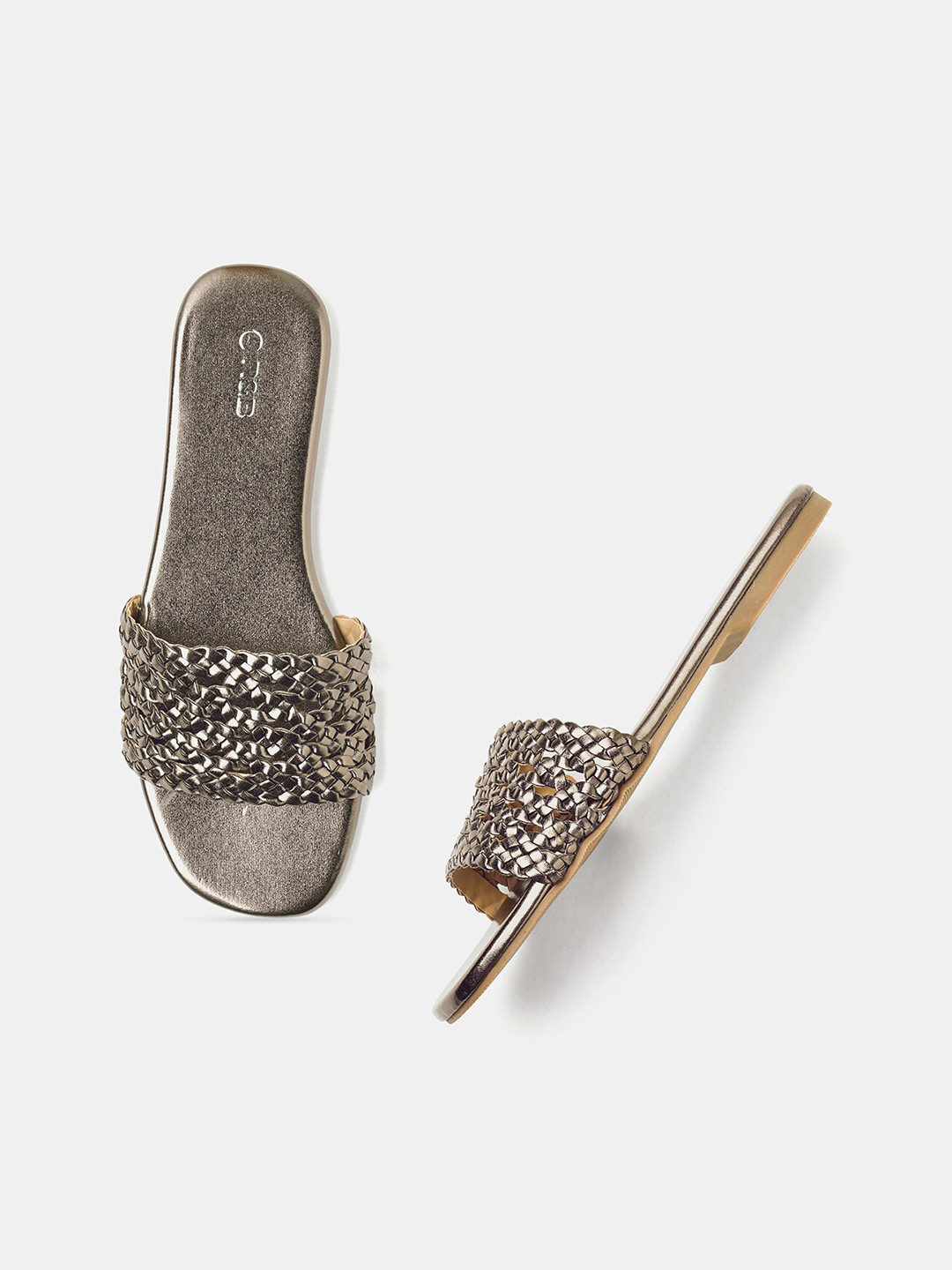 

R&B Textured Open Toe Flats, Grey