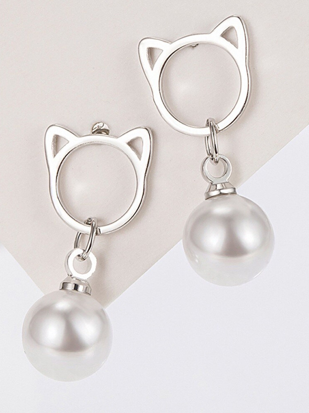 

MYKI Silver-Plated Contemporary Cat Beaded Drop Earrings