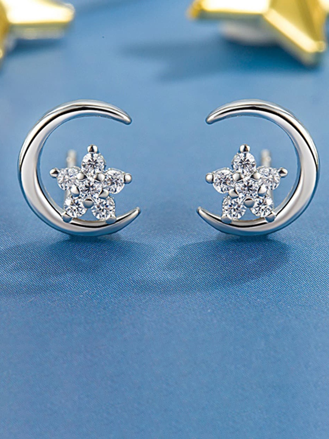 

MYKI Silver-Plated Stainless Steel Contemporary Cubic Zirconia Studs Earrings