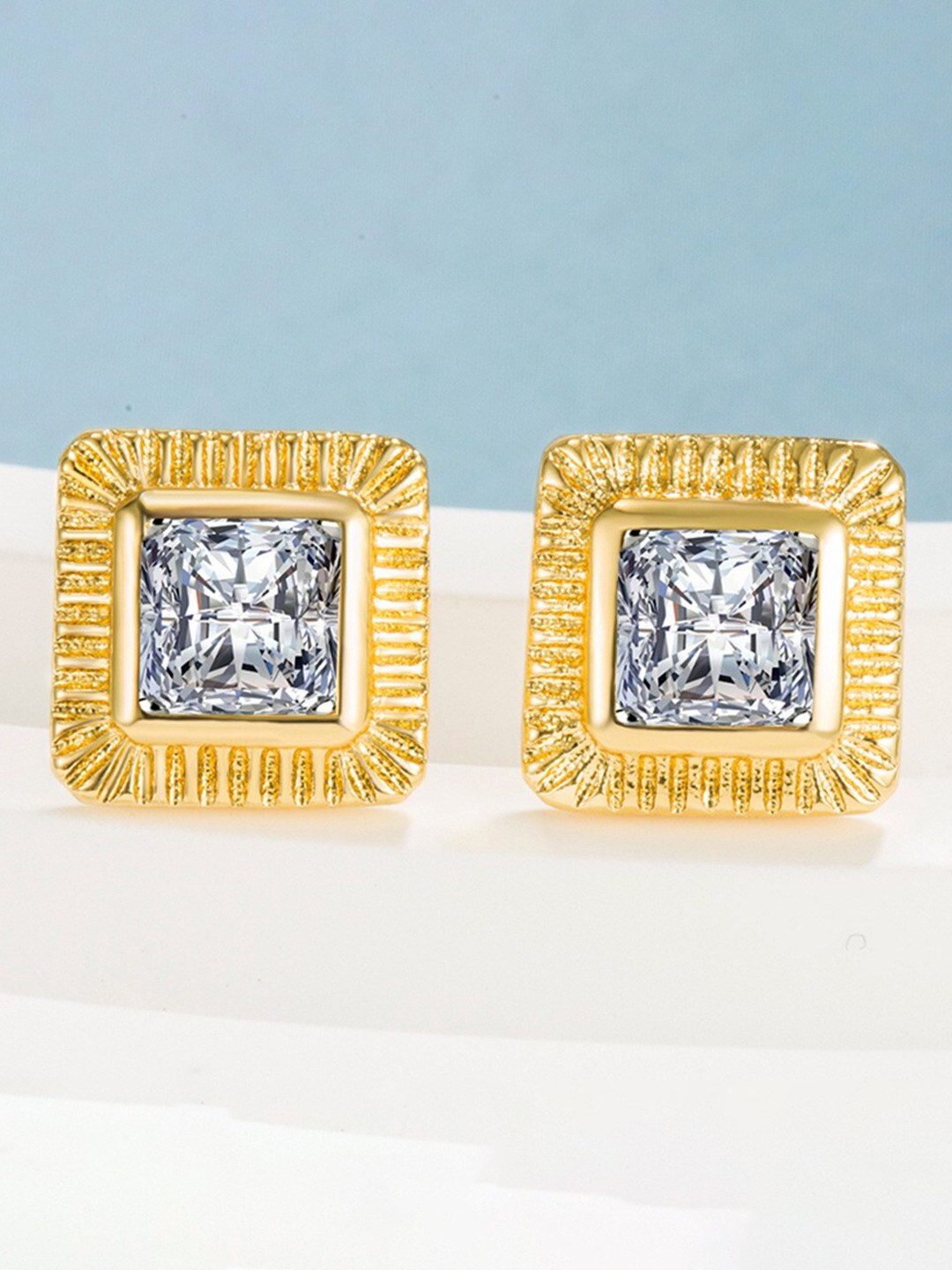 

MYKI Gold-Plated American Diamond Contemporary Studs Earrings