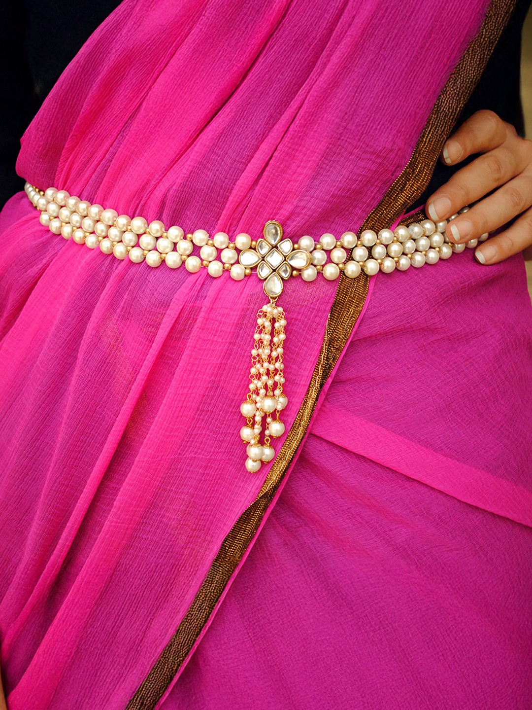 

BeAbhika Pearl Belt Kamarbandh, White