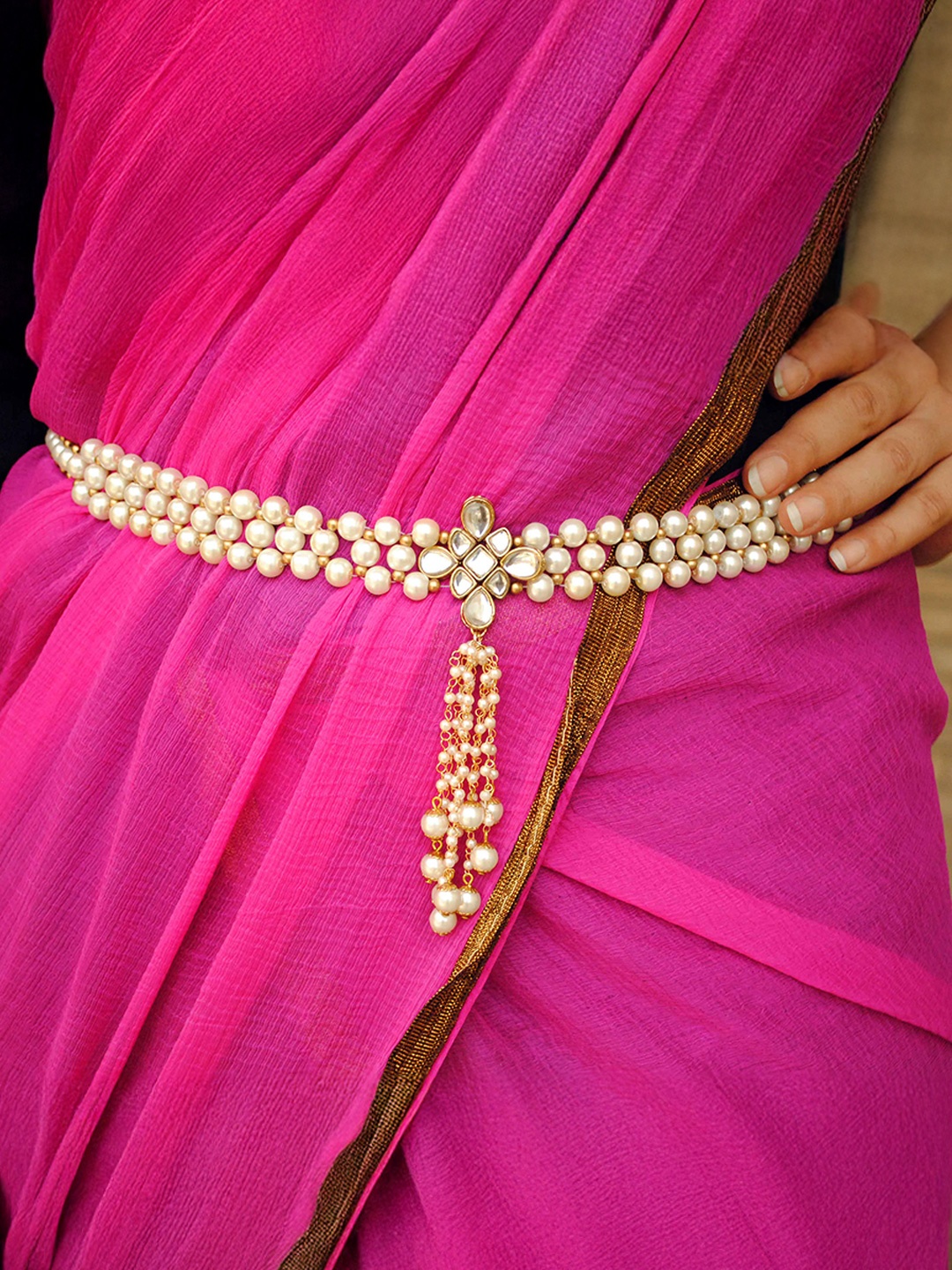 

BeAbhika Pearl Belt Kamarbandh, White