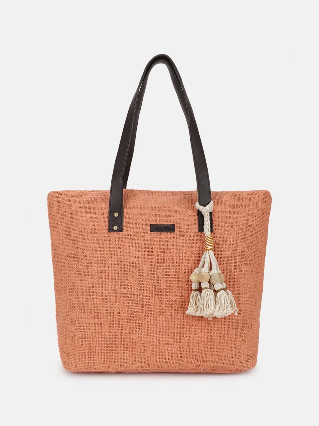 Maisha Textured Tasselled Shopper Tote Bag, Orange