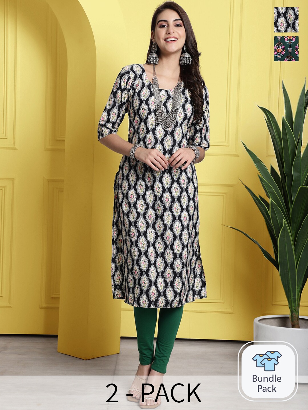 

7Threads Selection Of 2 Ethnic Motifs Printed Kurta, Black