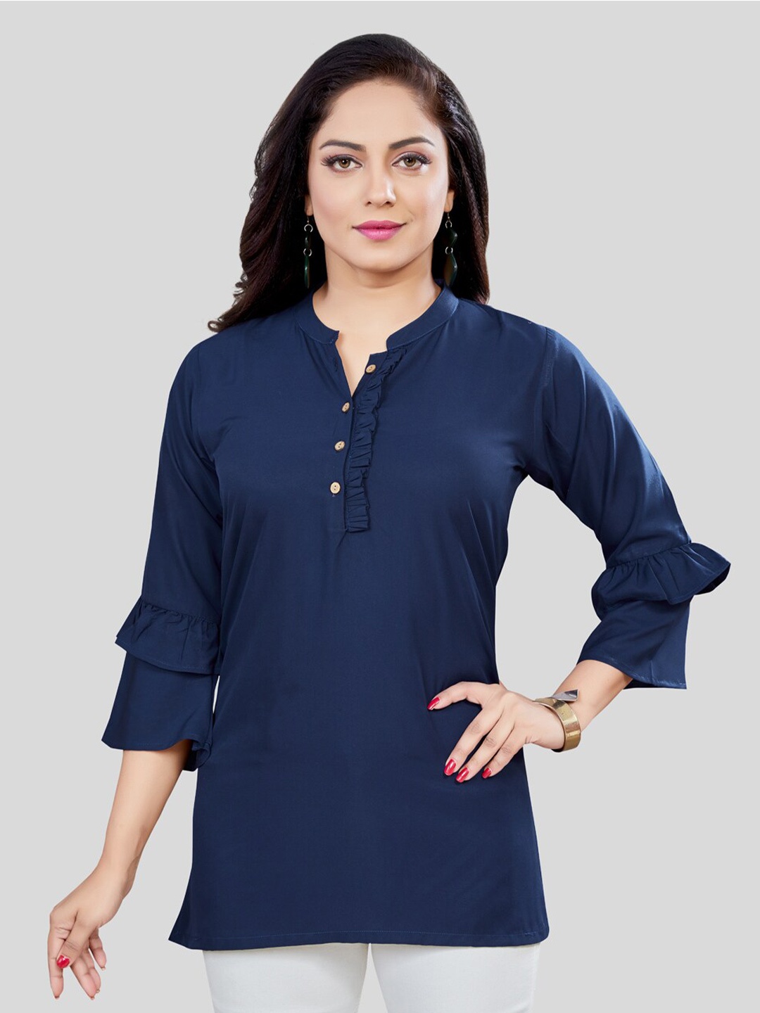 

Saree Swarg Mandarin Collar Straight Kurti, Navy blue