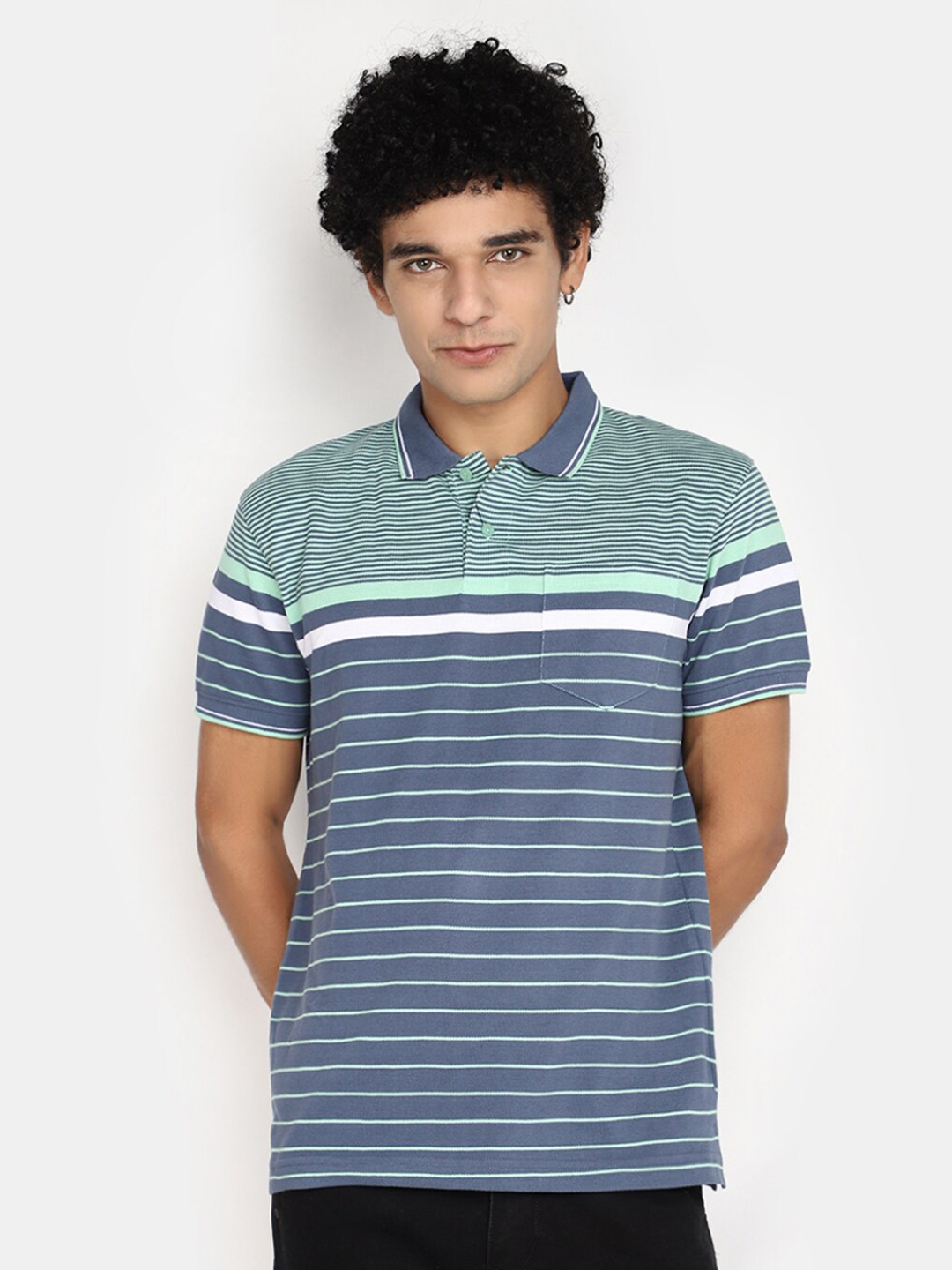 

V-Mart Striped Polo Collar T-shirt, Green