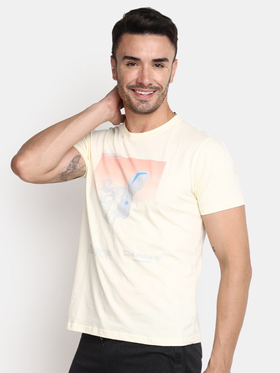 

V-Mart Printed Cotton Slim Fit T-shirt, Off white