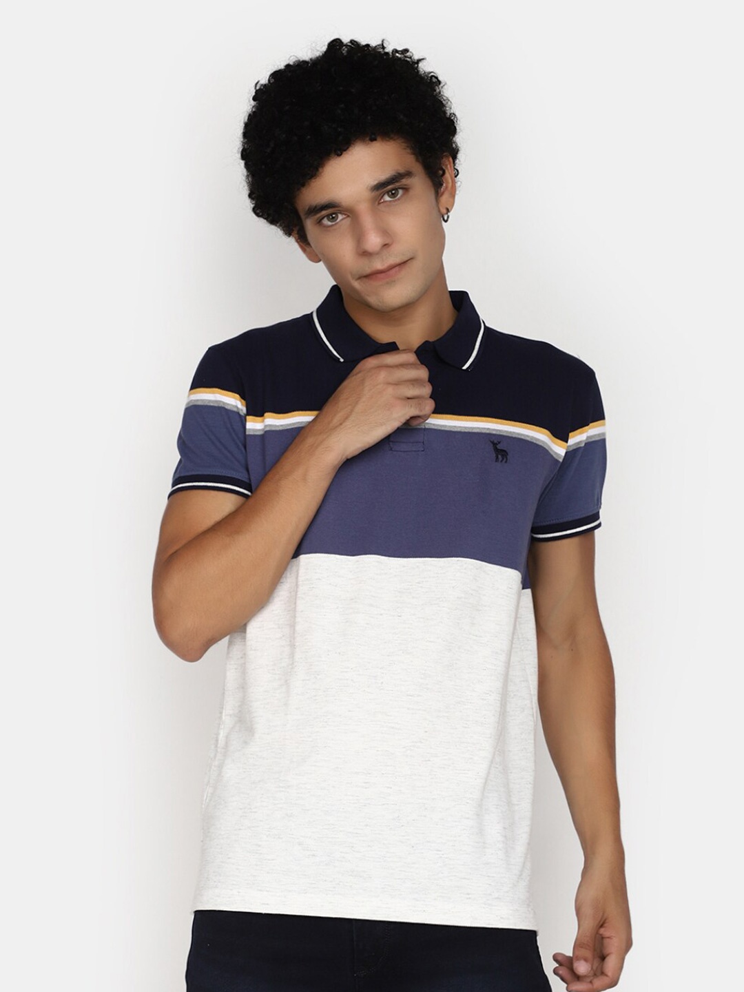 

V-Mart Colourblocked Polo Collar T-shirt, Navy blue