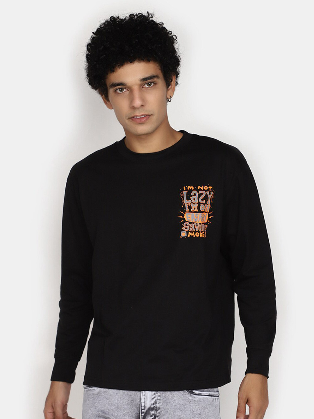 

V-Mart Typography Printed Cotton T-shirt, Black