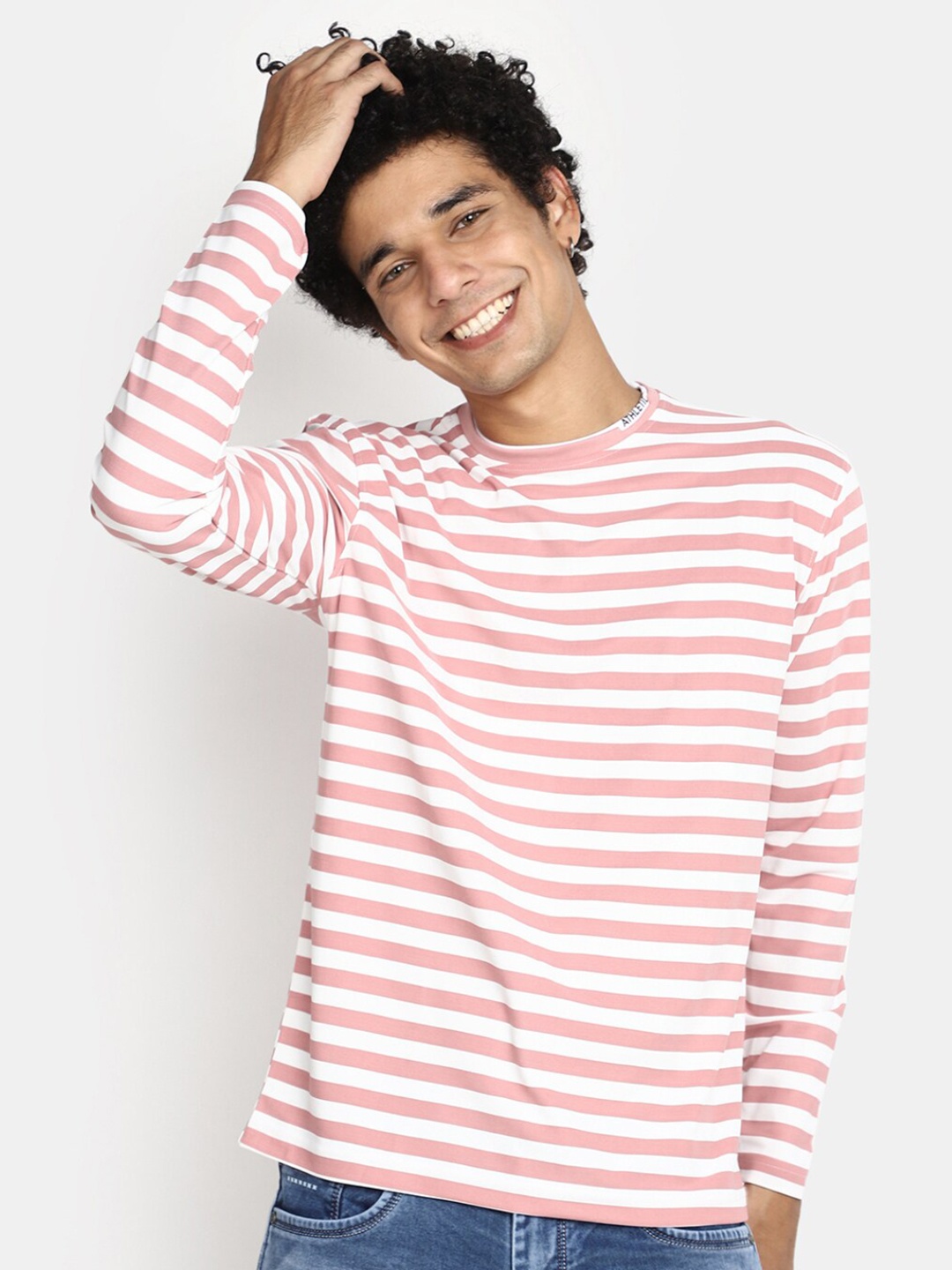 

V-Mart Striped Round Neck T-Shirt, Peach