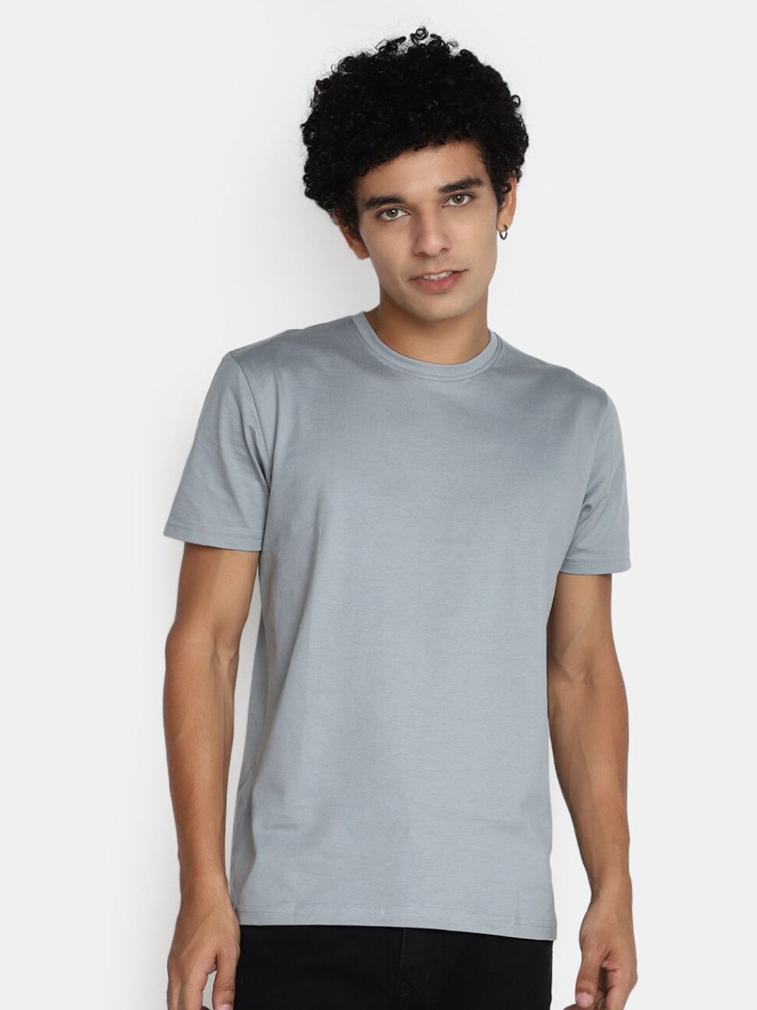 

V-Mart Short Sleeves Round Neck Slim Fit Cotton T-shirt, Grey