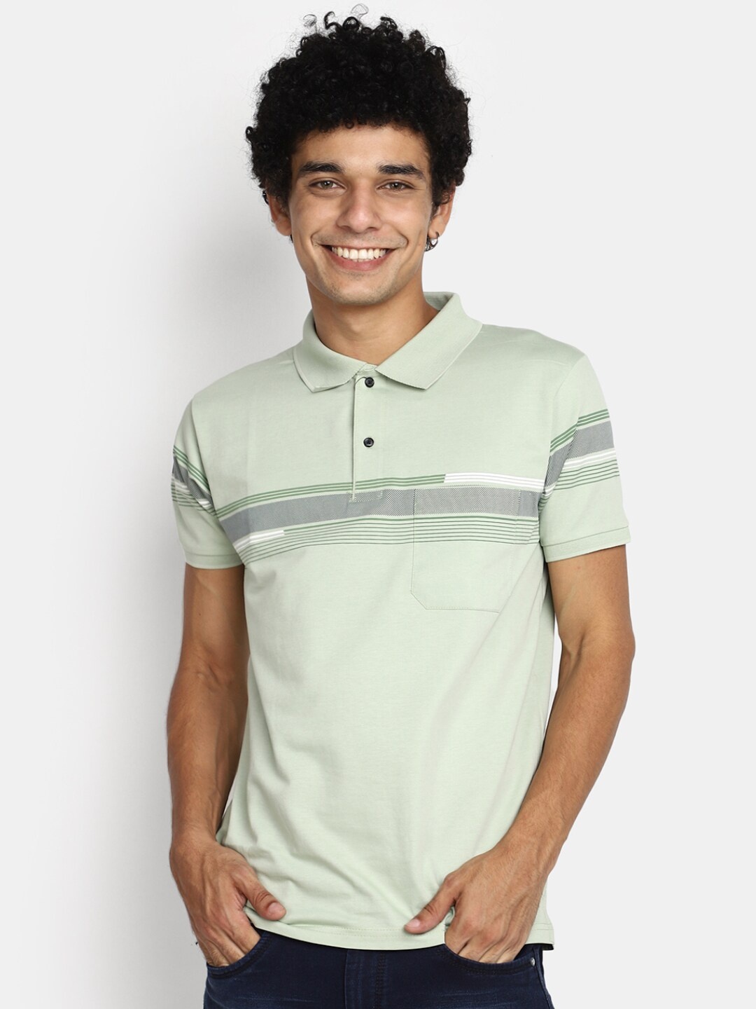 

V-Mart Striped Polo Collar T-shirt, Green