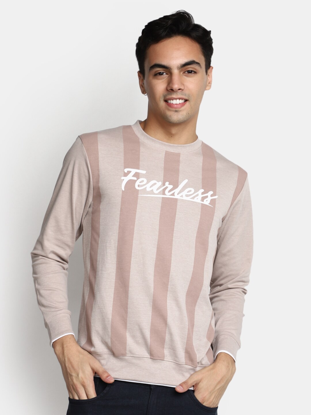 

V-Mart Typography Printed Round Neck Cotton Casual T-shirt, Brown