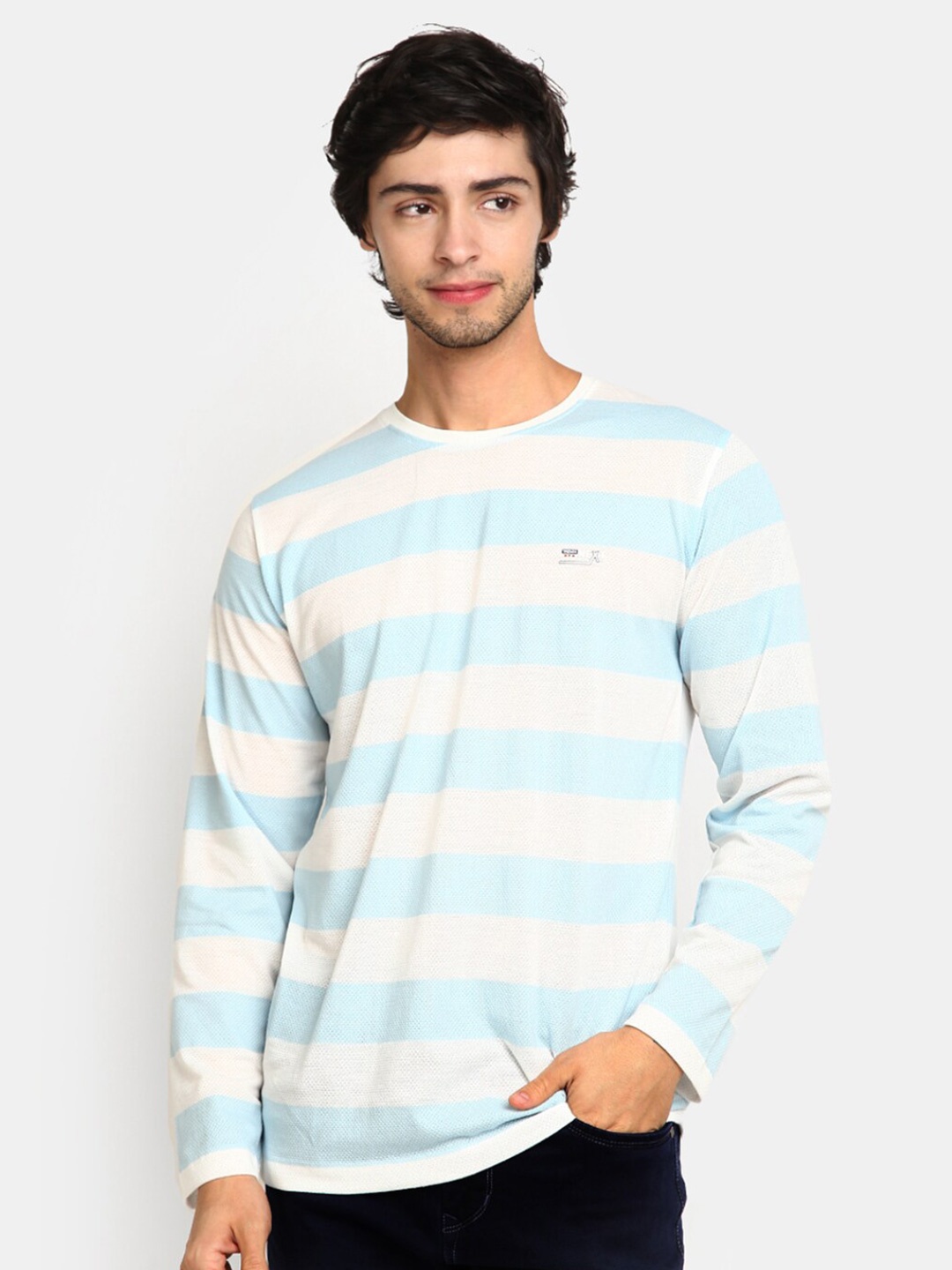 

V-Mart Striped Round Neck T-shirt, Blue