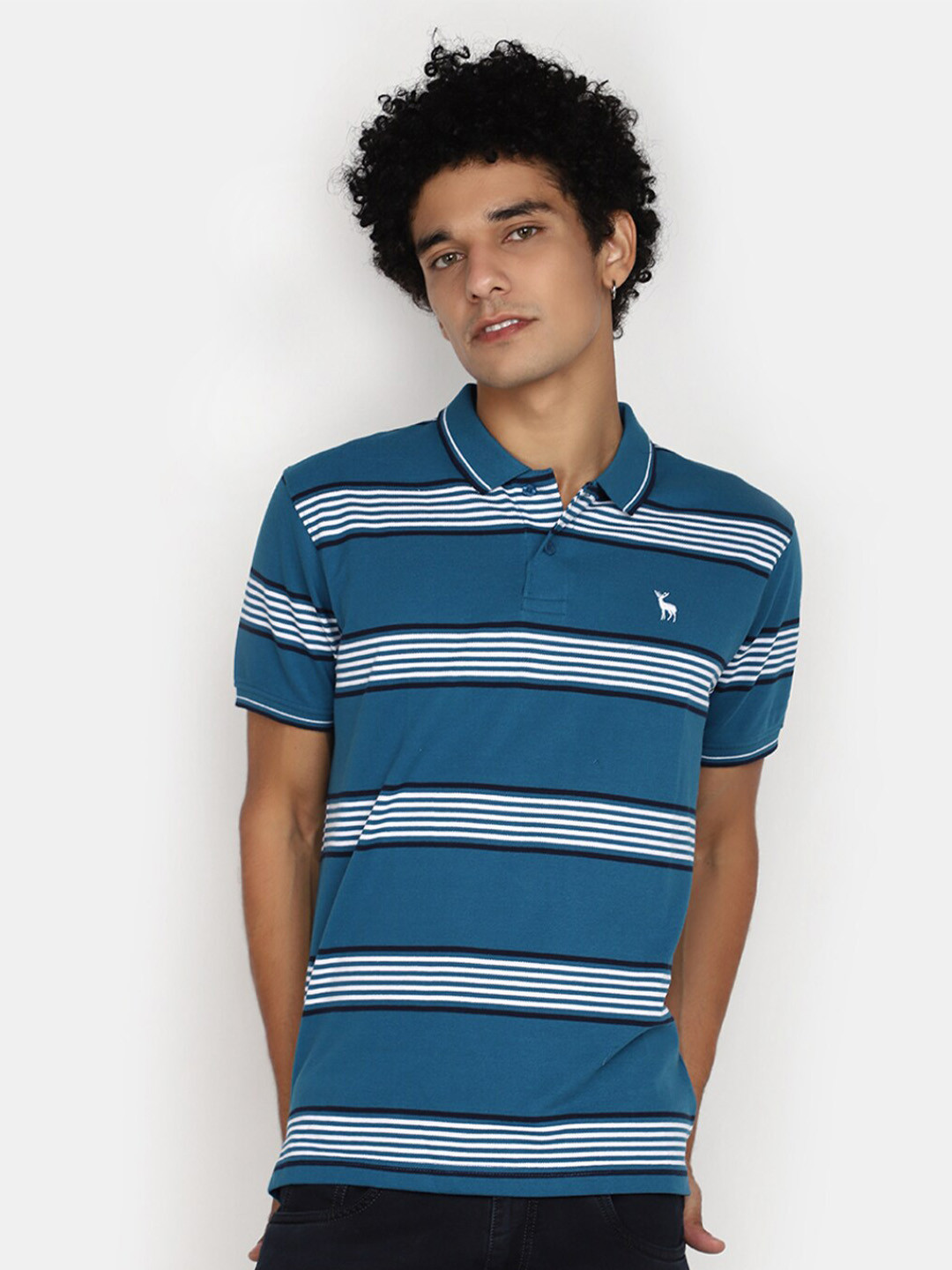 

V-Mart Striped Polo Collar Cotton T-shirt, Blue