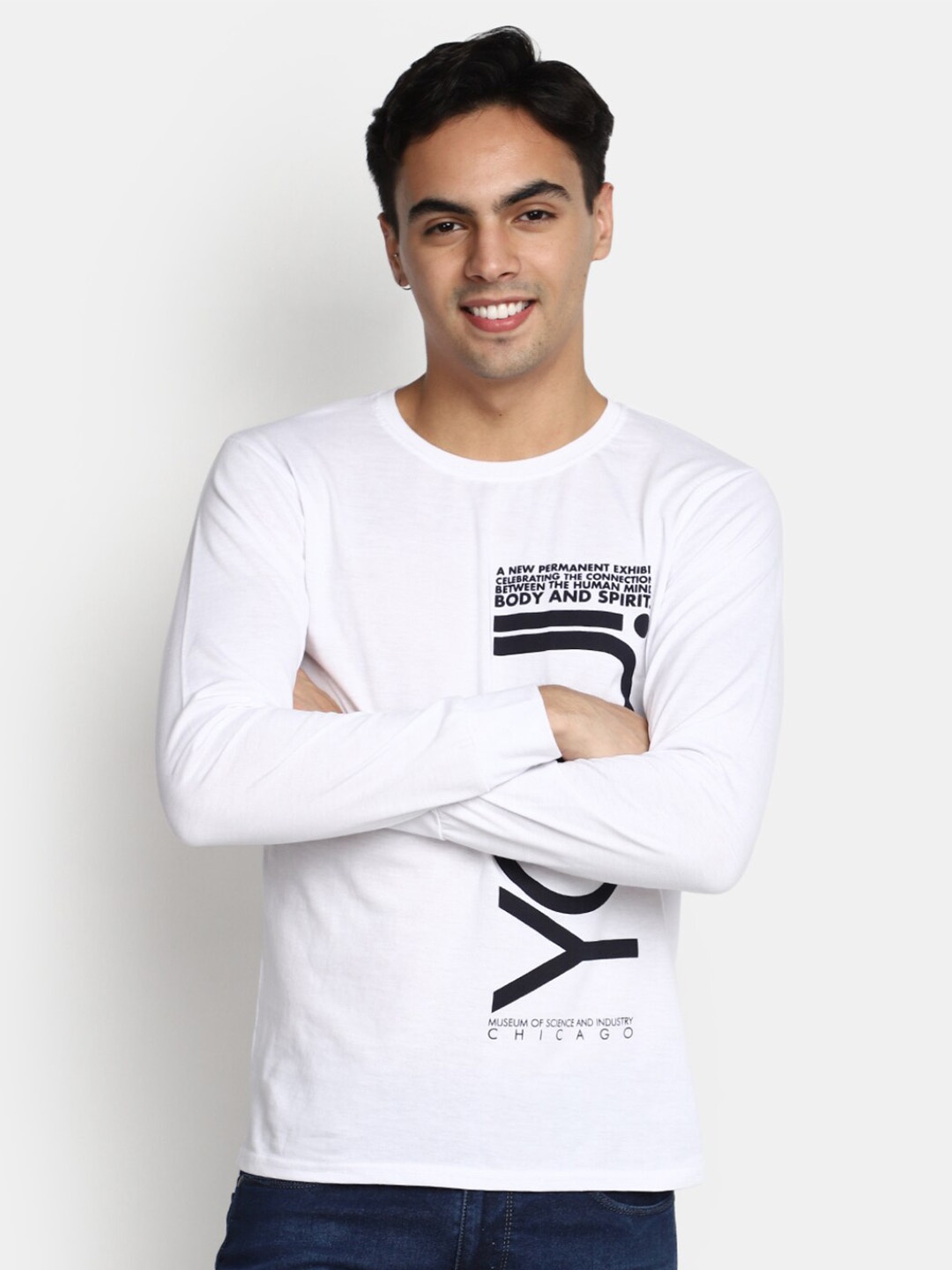 V-Mart Typography Printed Cotton Casual T-Shirt, White