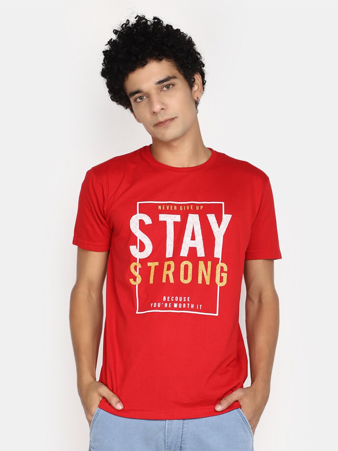

V-Mart Typography Printed Round Neck Cotton Casual T-shirt, Maroon