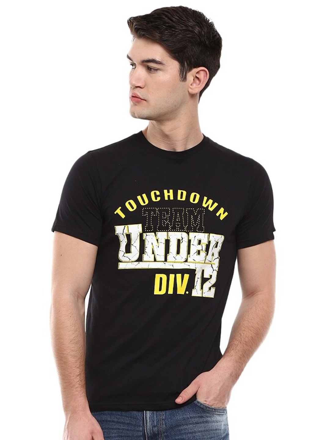 

V-Mart Varsity Printed Slim Fit T-shirt, Black