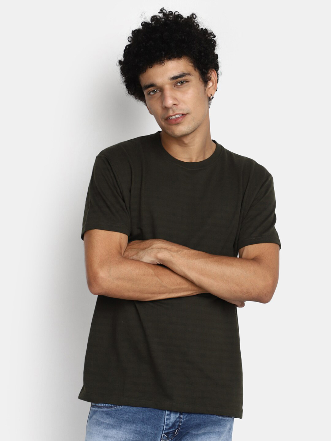 

V-Mart Round Neck Cotton Slim Fit T-shirt, Green
