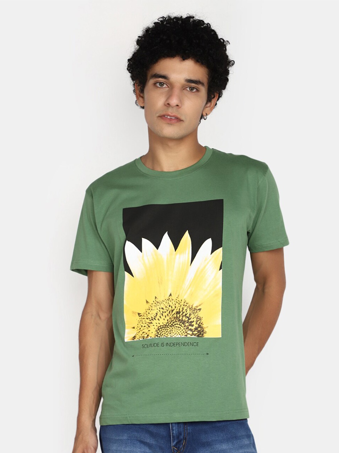 

V-Mart Floral Printed Cotton T-shirt, Green