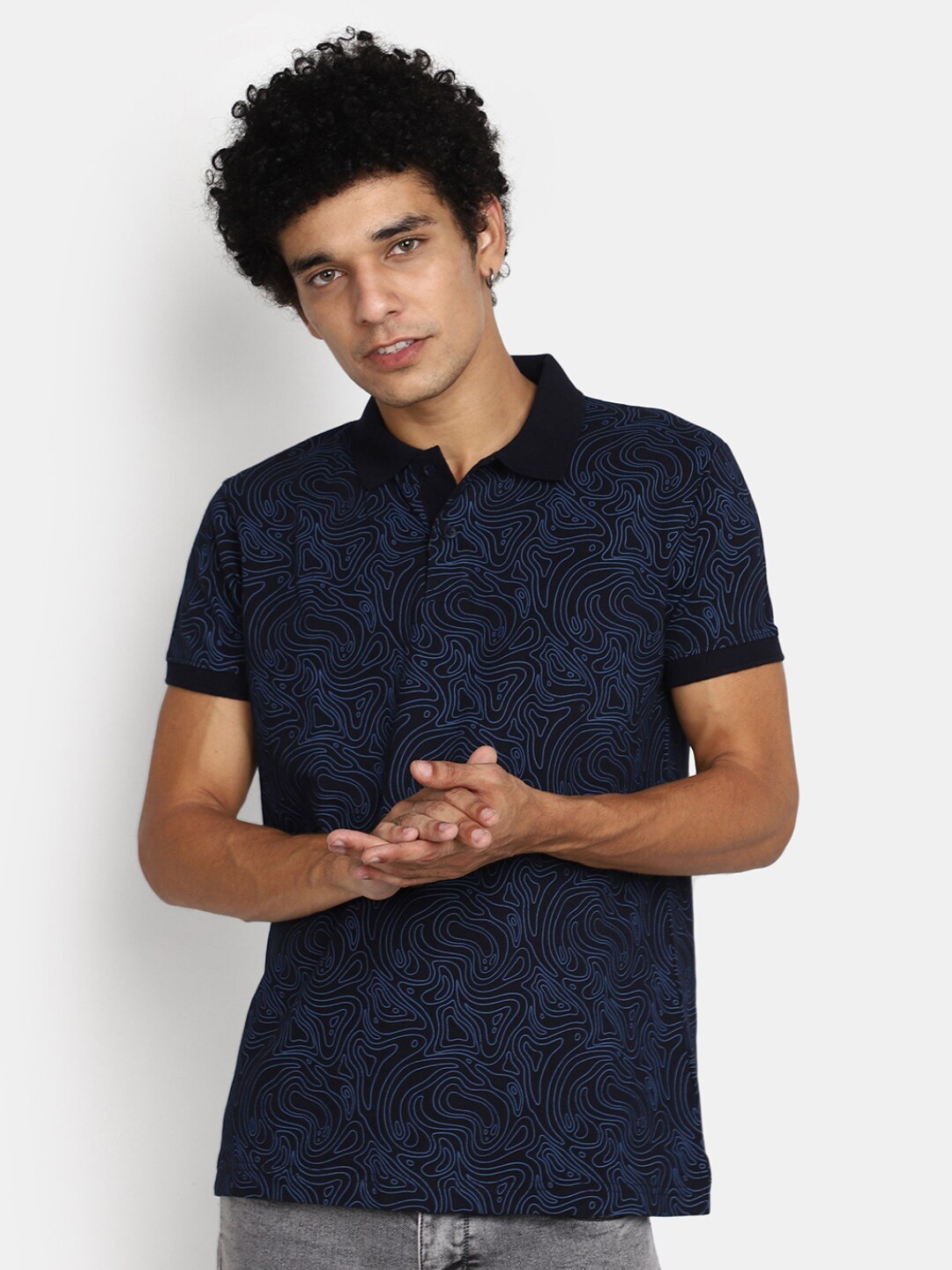 

V-Mart Abstract Printed Polo Collar T-shirt, Navy blue