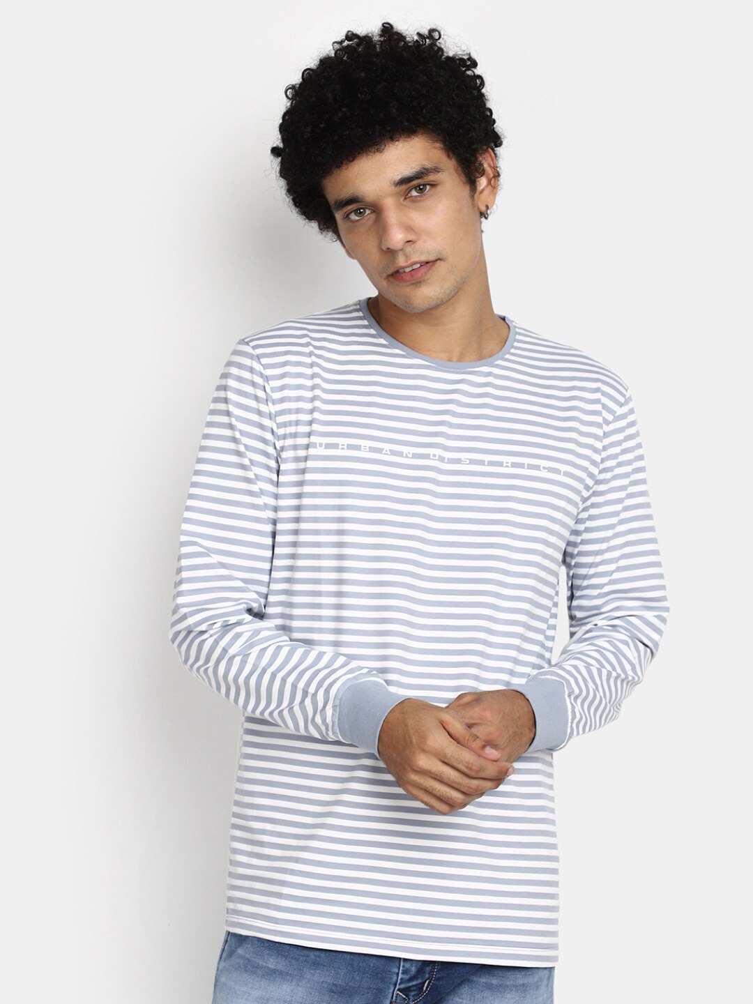 

V-Mart Striped Round Neck Cotton T-shirt, Grey