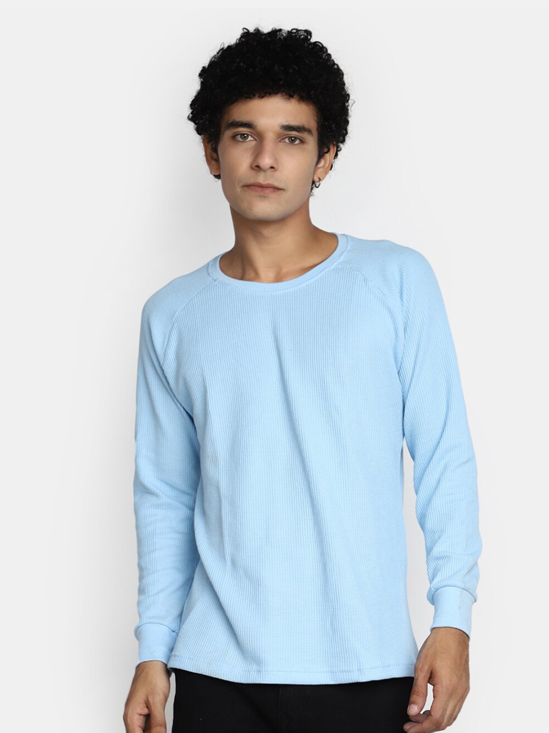

V-Mart Self Design Raglan Sleeves Cotton T-shirt, Blue