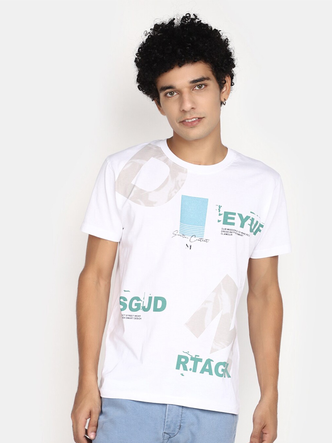 

V-Mart Typography Printed Cotton T-shirt, White