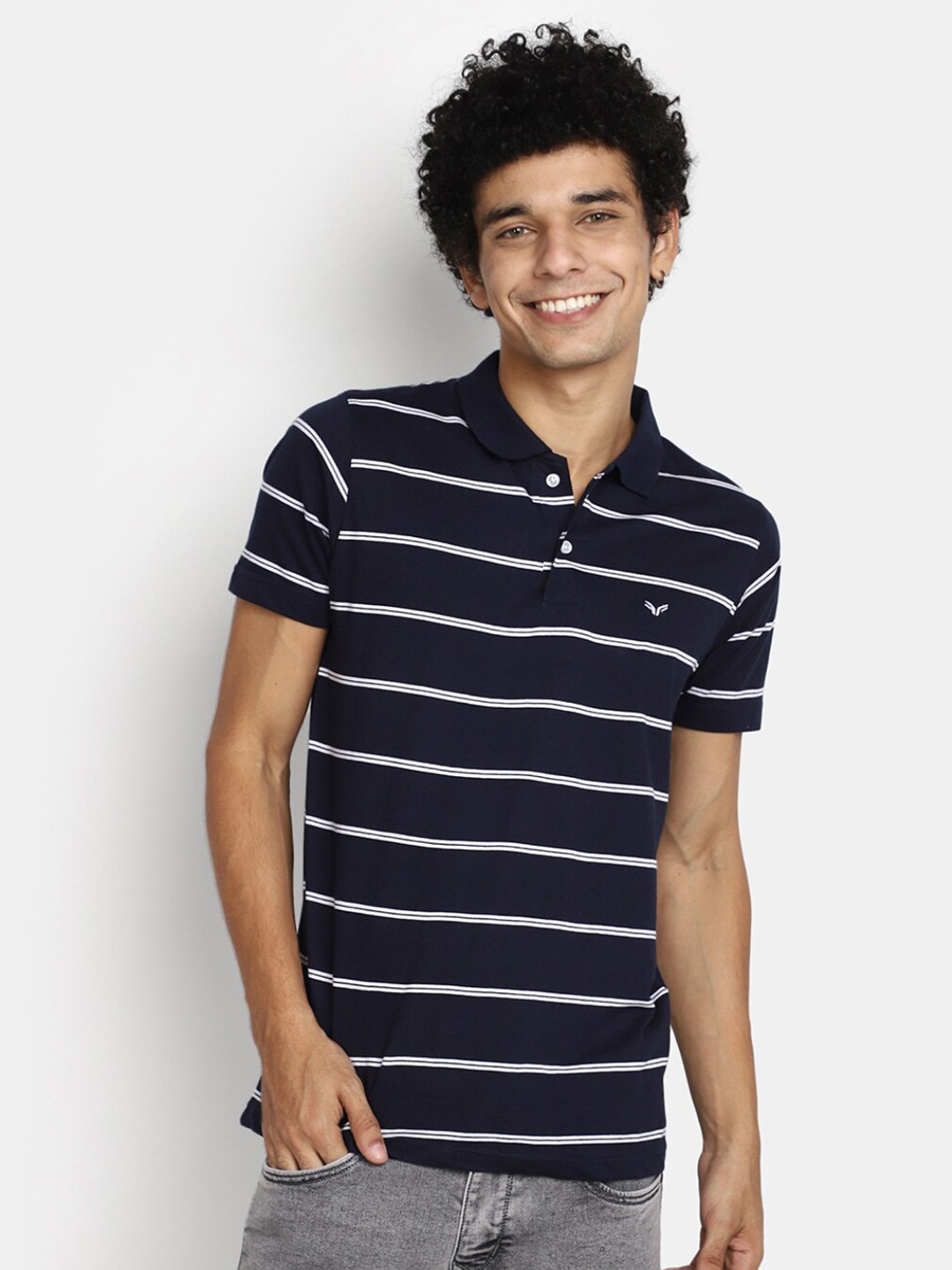 

V-Mart Striped Polo Collar Slim Fit Cotton T-shirt, Blue