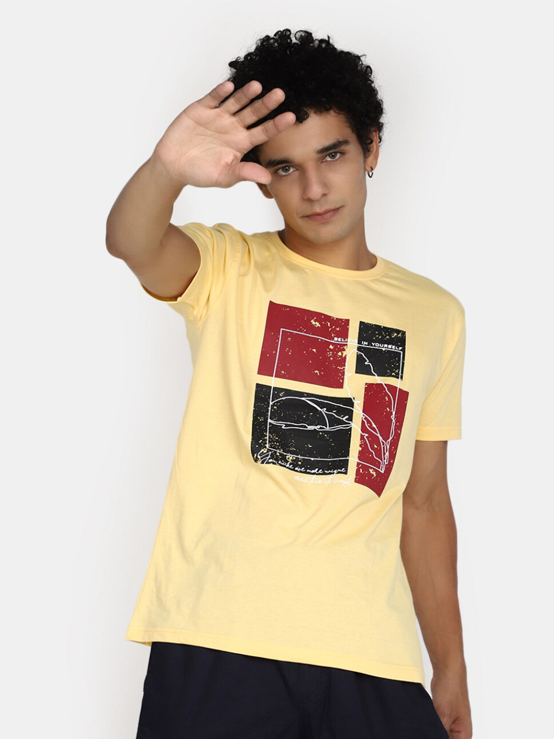 

V-Mart Graphic Printed Round Neck T-shirt, Yellow