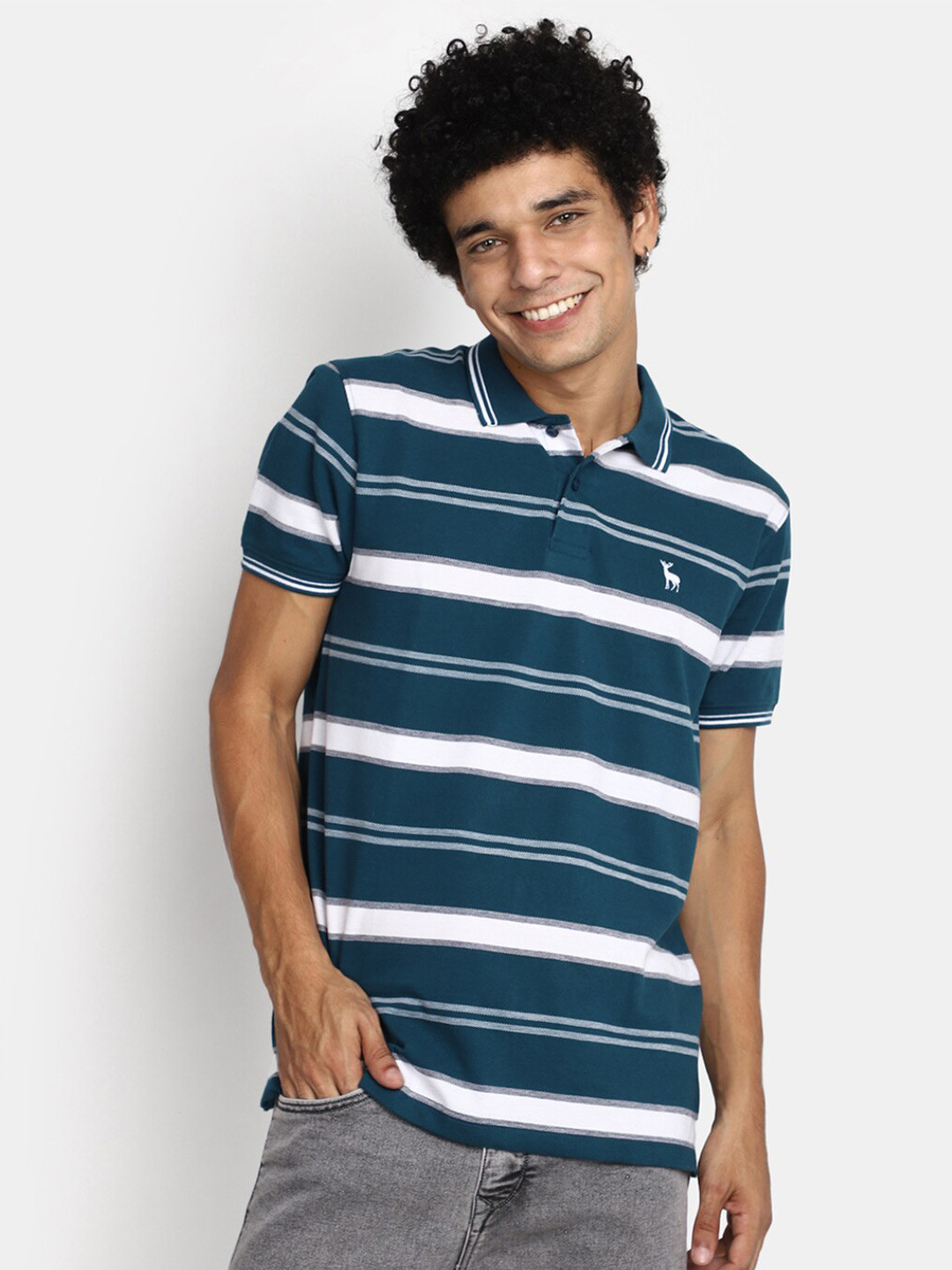

V-Mart Striped Polo Collar Short Sleeves T-shirt, Green
